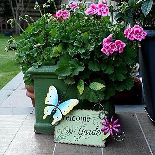 Morning View Set of 3 Vintage Metal Garden Sign with Butterfly Daisy and Leaf, Decorative Hanging Welcome Plaque for Garden Patio Porch Yard Wall Outdoor Decor - Image 5