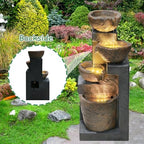 4-Tiers Cascading Rock Outdoor Fountain with LED Light Beige - Image 3