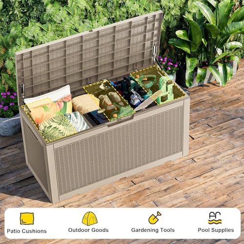 60 Gallon Waterproof Resin Deck Box, UV Resistant Outdoor Storage for Garden, Patio, Porch, Delivery（Gray，60 Gallon） - Image 4