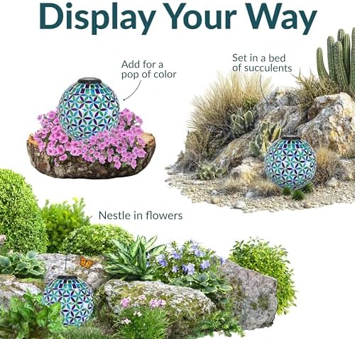 Sunnydaze Solar Gazing Ball for Garden, Mosaic Cool Blooms - Image 4