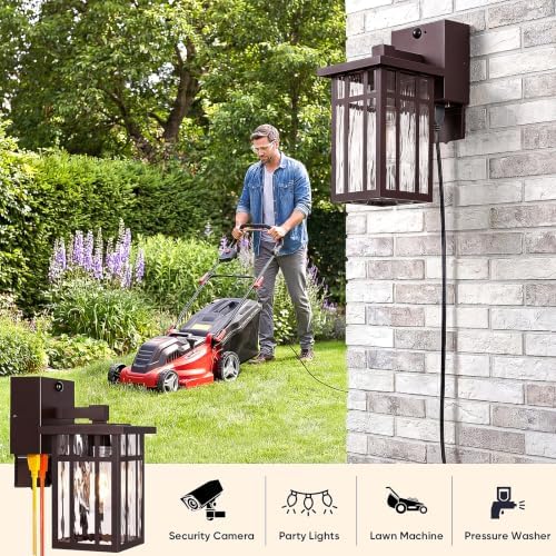 BesLowe 10'' Motion Sensor Outdoor Wall Light with GFCI Outlet, Matte Brown - Image 6