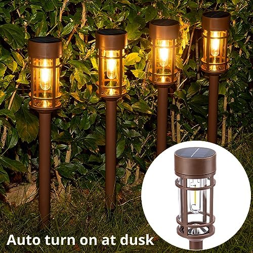 ILANCK Solar Pathway Lights Outdoor Solar Lights 8 Pack Metal & Glass Design - Waterproof Auto On/Off Bright Long-Lasting Garden Landscape Lighting Walkway Driveway - Image 2