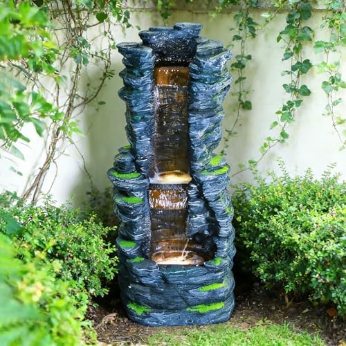 Outdoor Decorative Garden Fountain with LED Lights,Featuring a 39.37-Inch Cascading Garden Waterfall Scenery by Unknown