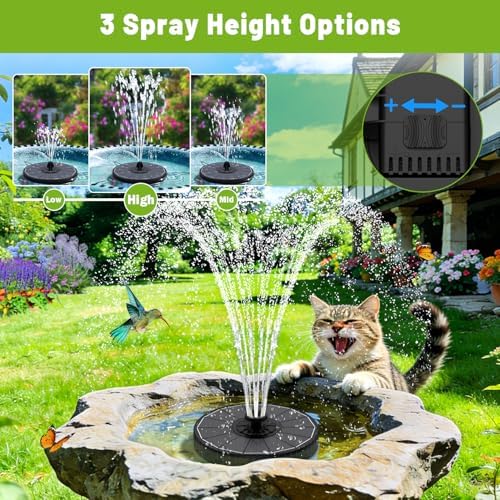 Solar Fountain with 3 Spray Height, Works in Shade, 3.5W Glass Solar Bird Bath Fountains with 2000mAh Battery and 4 Rotating Rods, 7 Nozzles, Outdoor Water Fountain Pump for Garden, Pool, Pond - Image 2
