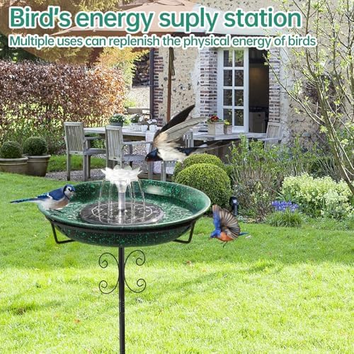 Solar Powered Bird Bath with Fountains for Hummingbirds,Stable Stylish Design with 5-Prong Base Stake Metal Bird Bath for Outside Yard Lawn Patio Garden - Image 7