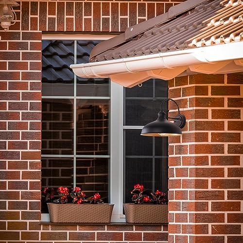 12" Outdoor Gooseneck Barn Light for Patio, Large Farmhouse Wall Mount Lights for Garage, Black Exterior Barn Porch Light Fixture with Brass Interior, Outside Wall Sconce for House - Image 3