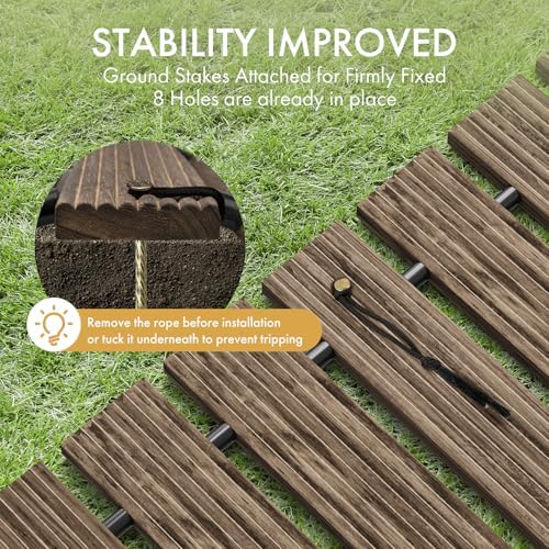 Amazer Wooden Garden Pathway, 12 FT Roll Out Straight Walkway, Widened Plank Non-Slip Outdoor Walkway Path with 8 Stakes, Garden Lawn Pavers for Outside Walkway Backyard Wedding Party Boardwalk, Brown - Image 3