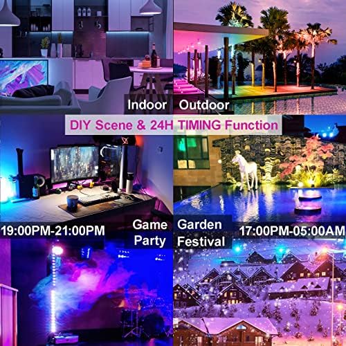 LED Flood Light Outdoor, 800W Equivalent 8000LM Smart RGB Stage Lights, Bluetooth RGB Colors+Warm White 2700K - APP & Group Control & Timing,IP66 Waterproof US 3-Plug Color Changing Strobe Lighting - Image 4