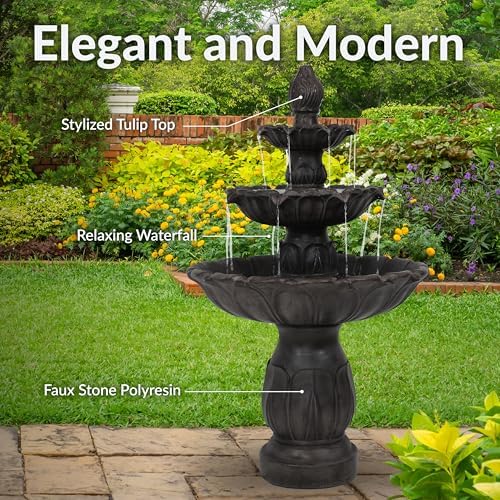 Sunnydaze Classic Tulip 46 in. 3-Tiered Outdoor Water Fountain - Dark Brown - Image 3