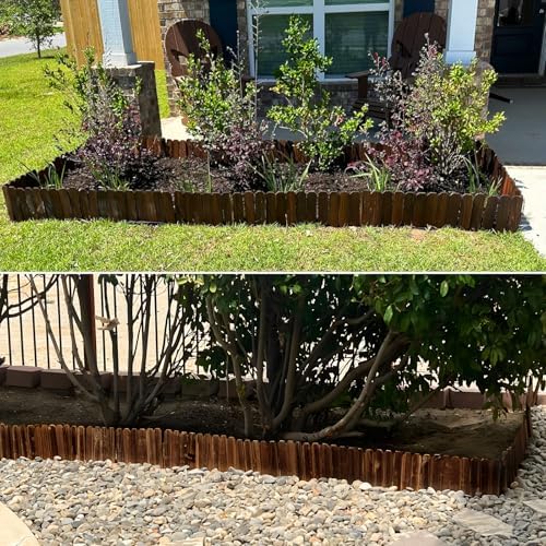 Mulctun Wood Garden Edging - 11.8" H X 47" L Sturdy Wooden Landscape Edging, Natural Flower Bed Edging Borders, Decorative Wooden Garden Fence for Yard Flower Bed Lawns Pathway Tree (4 Packs) - Image 6