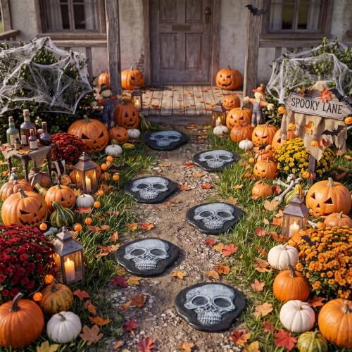 Landical 6 Pack Halloween Decorative Stepping Stones for Garden,Skull - Image 6