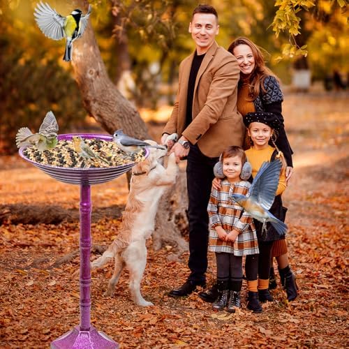 Metal Bird Bath for Outdoors, 28.4" Freestanding Garden Metal Birdbaths with Stable Upgrades Stake, Easy to Clean Birdfeeder for Outside Garden Yard Lawn Decor(Gradient Purple) - Image 6