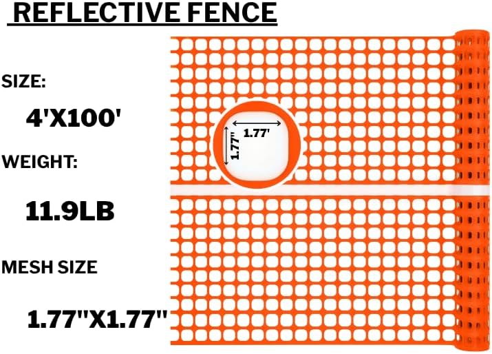 Reflective Plastic Mesh Fence, Night Visible Barrier with Zip Ties, Orange - Image 3
