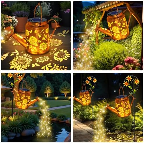 2 Pack Sunflower Solar Watering Can Lights, Solar Lights Outdoor Waterproof - Image 6
