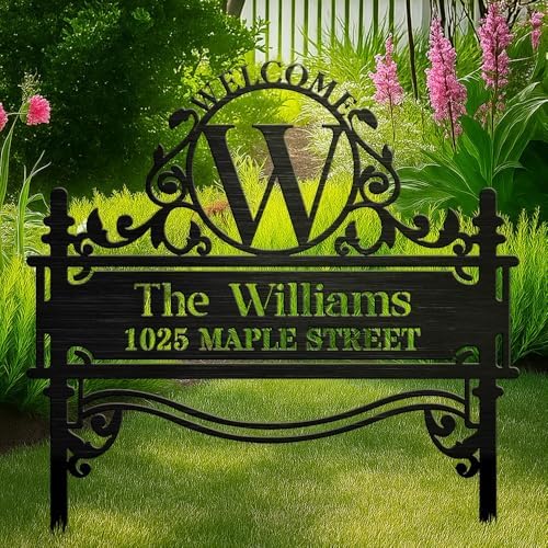 Welcome Family Monogram Personalized Metal Garden Stake by Peties