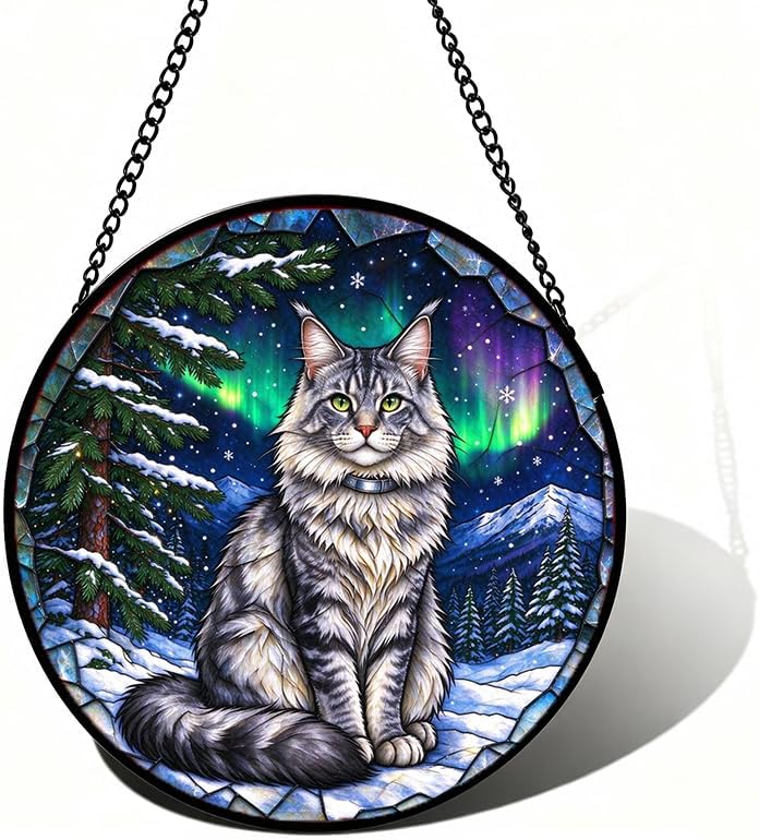 Stained Glass Window Hanging Norwegian Forest Cat Suncatcher Gifts 9.8" by Unknown