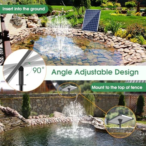 Antfraer 25W Solar Fountain Pump, Solar Water Pump 340GPH Flow Adjustable, Solar Pond Pump with 16.5Ft Cord & PVC Tubing for Pond Small Pond Garden Waterfall Backyard Hydroponics Water Features - Image 6