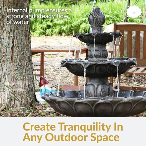 Sunnydaze Classic Tulip 46 in. 3-Tiered Outdoor Water Fountain - Dark Brown - Image 2