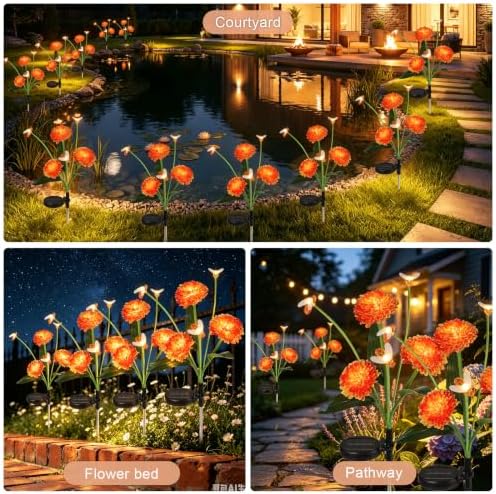 4 Pack Solar Bee Path Lights, Honeycomb Flower with 12 Swaying Bees 600mAh Waterproof Garden Decor - Image 3