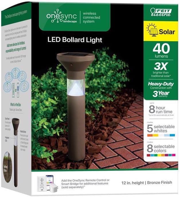 Feit Electric OneSync Oil Rubbed Bronze Bronze Solar Powered 40 W LED Bollard Light 1 pk - Image 3