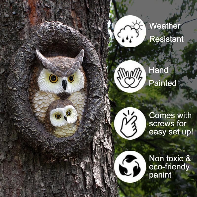 Resin Owl Mom and Baby Tree Hugger, Realistic Tree Trunk Decor Outdoor, Whimsical Cute Bird Garden Art Statue, Handmade Weather-Resistant Yard Animal Sculpture - Image 5