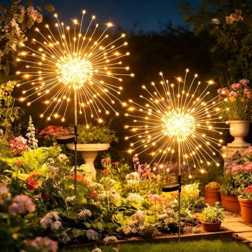 HPUFKOT Solar Garden Lights Outdoor,Waterproof Garden, 2PC 200 LED Twinkling Firework Lights Decorative with 8 Modes,Decor for Yard Patio Pathway Lawn for Yard Outside Fairy Decorative by HPUFKOT