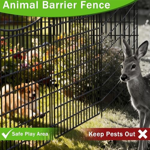 15 Panels Garden Fence Animal Barrier, 33 in(H) X 36 ft(L) Dog Fence Outdoor for Yard with Lock, Tall Metal Fencing with Ground Stakes, Temporary Fencing for Dog, Rabbits, and Patio Border - Image 4