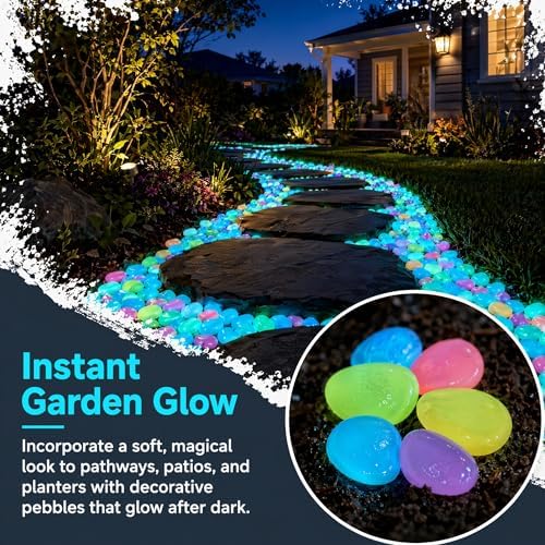 Glow in the Dark Rocks Outdoors, Decorative Night Guide Pebbles for Landscaping & Garden Pathway, Colored Glow Stonesfor Fish Tank, Aquarium Decor & Planters, Luminous Stones for Vases (800, Green) - Image 2