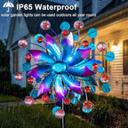 Solar Wind Spinner Outdoor - Metal Kinetic Wind Sculptures with Sparkling Jeweled Ornaments, Blue & Purple Gradient Dual-Direction Spinner, Solar LED Glass Ball Yard Art for Garden Patio Decor - Image 3