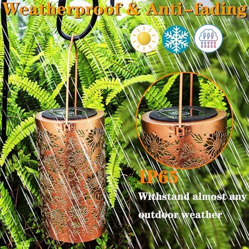 Solar Lanterns Outdoor Waterproof,Metal Watering Can with Hook 1PC，Solar Lanterns for Outside,Sunflower Bee and Butterfly Garden Decor Lights,Waterproof Solar Powered Hanging Lantern for Patio,1PC - Image 6