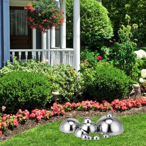 10pcs Stainless Steel Half Gazing Globe Garden Mirror Ball Set Polished Reflective Outdoor Metal Half Sphere Decor for Pond and Patio - Image 5