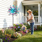 Solar Wind Spinner Outdoor - Metal Kinetic Wind Sculptures with Sparkling Jeweled Ornaments, Blue & Purple Gradient Dual-Direction Spinner, Solar LED Glass Ball Yard Art for Garden Patio Decor - Image 2