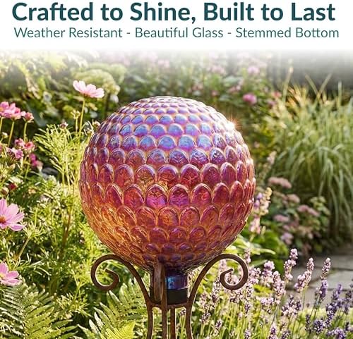 Sunnydaze 10" Gazing Balls for Garden, Red Scalloped Texture, 2pk - Image 3