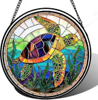 9.84 Inch Stained Glass Window Hanging Sea Turtle Suncatcher Diamond Glass Panel Hangings Sun Catchers Decor for Birthday for Women Men Wife Aunt and Mom by Unknown