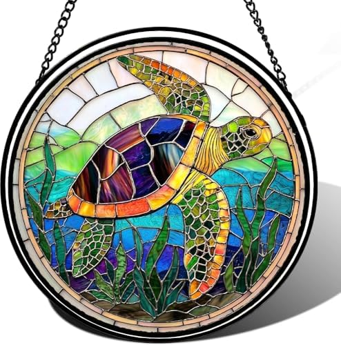 9.84 Inch Stained Glass Window Hanging Sea Turtle Suncatcher Diamond Glass Panel Hangings Sun Catchers Decor for Birthday for Women Men Wife Aunt and Mom by Unknown