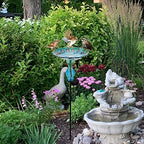 John's Studio Peacock Bird Bath for Outdoor - Glass Bowl Solar Light Cage Outside Dish Bird Feeder with Metal Stake for Garden, Yard and Patio - 32 inches - Image 6