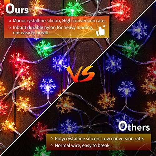 Brightown Solar Christmas Snowflake String Lights - 2 Pcs 100 LED 39 FT Outdoor Waterproof Fairy Lights with 8 Lighting Modes for Wedding, Party, Tree, Garden, Patio, Yard, Home, Multicolor - Image 7