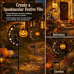 Solar Halloween Black Cat & Pumpkin Moon Garden Stake Light, with Hanging Pumpkin Lantern, Outdoor Halloween Decorations Yard Decor Lights for Garden, Patio, Lawn, Walkway, Porch(Style-A) - Image 4
