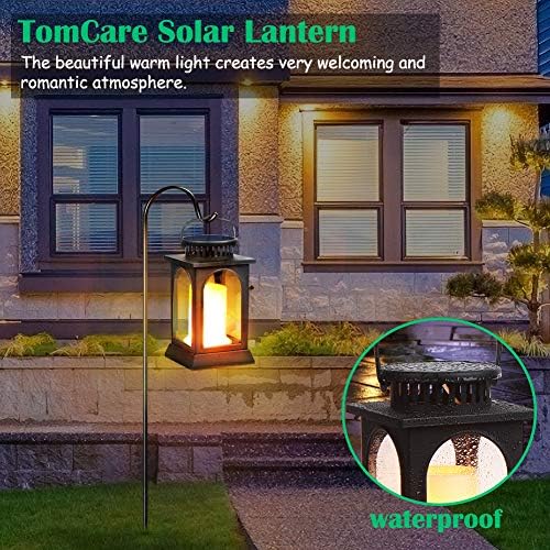 TomCare Flickering Flame Solar Lights Outdoor Metal Hanging Lantern, 2 Pack - Image 6