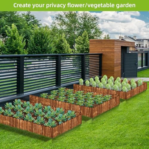 LINSHRY Wood Garden Edging Fence, Flower Bed Edging Borders, 8in H x 8ft L - Image 4