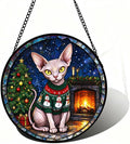 Stained Glass Window Hanging Sphynx Cat Suncatcher Gifts for Him 11.8" by Unknown