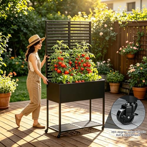 Metal Raise Garden Bed with Trellis,70" Elevated Trellis Planter Outdoor - Image 6