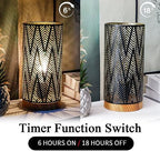 JHY DESIGN Metal Lamp Battery Powered 11''H Accent Cordless Decor Battery Lamp with 6-Hours Timer for Weddings Party Patio Garden Indoor Outdoor Table Balcony Christmas Decorations (with Wooden Base) - Image 3