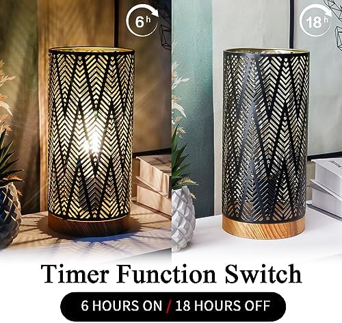 JHY DESIGN Metal Lamp Battery Powered 11''H Accent Cordless Decor Battery Lamp with 6-Hours Timer for Weddings Party Patio Garden Indoor Outdoor Table Balcony Christmas Decorations (with Wooden Base) - Image 3