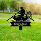 DINOMAN Personalized Memorial Plaques for Outdoors Fisherman Grave Marker Metal Garden Stakes Fishing Lover Memorial Gifts Sympathy Gifts for Loss of Loved One (Fisherman 1) - Image 2