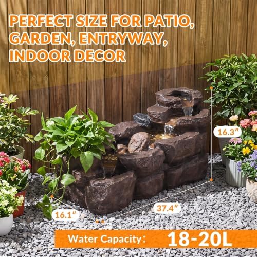 TITIMO 37.4" L Outdoor Water Fountain, 5-Tier Garden Fountain w/LED Lights - Image 3