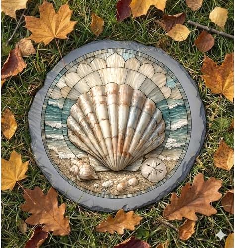 Magnolia Garden 10-Inch Seashell Stepping Stone - Faux Stained Glass Coastal Scallop Shell Garden Stone, Weather-Resistant Resin Pathway Accent, Ocean Beach House Outdoor Yard Decor & Walkway Plaque - Image 6