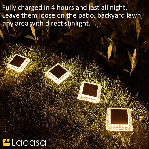 Lacasa Solar Deck Lights, 4 Pack 30LM LED Dock Light Warm White 2700K, Outdoor Solar Powered Step Light Up All Night IP68 Waterproof Auto ON/Off for Garden Stairs Driveway Pathway - Image 7