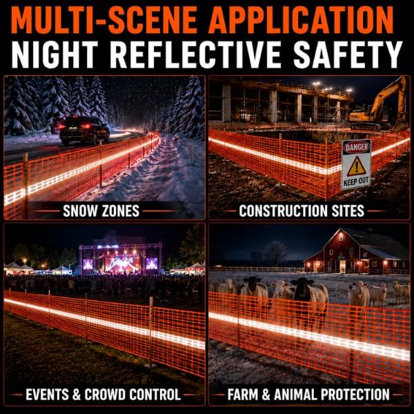 Reflective Plastic Mesh Fence, Night Visible Barrier with Zip Ties, Orange - Image 5