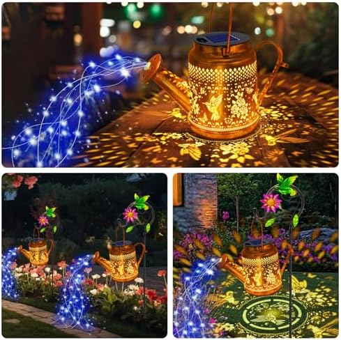 Big Solar Lanterns Outdoor Waterproof, Gift for Mom Grandma Women Wife Daughter Mother's Day, Blue Hummingbird Watering Can Light With Shepherd Hook, Solar Path Light Yard Outdoor Patio Garden Decor - Image 5